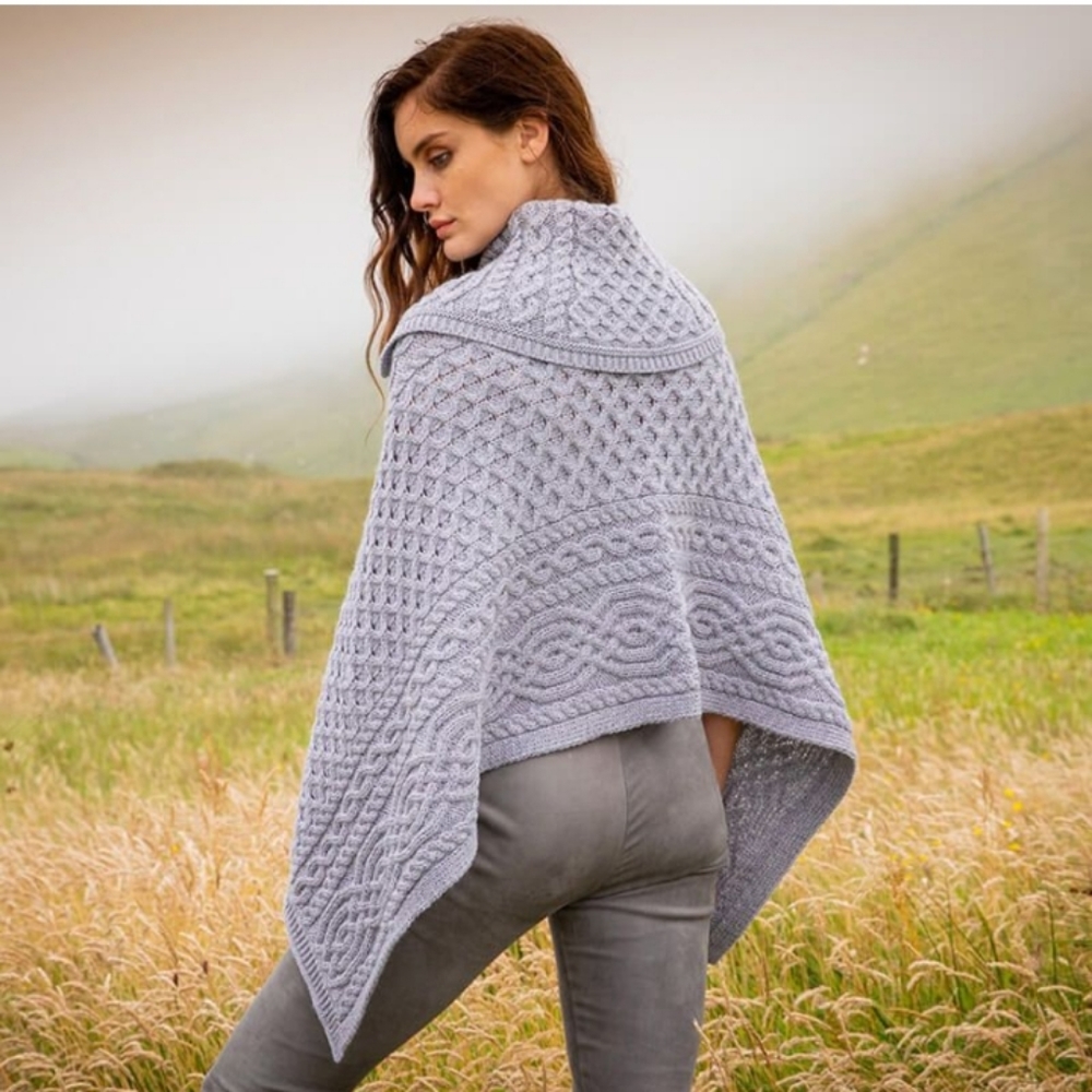 Made In Ireland Cowl Neck Merino Wool Poncho Sweater - Picture 2 of 7